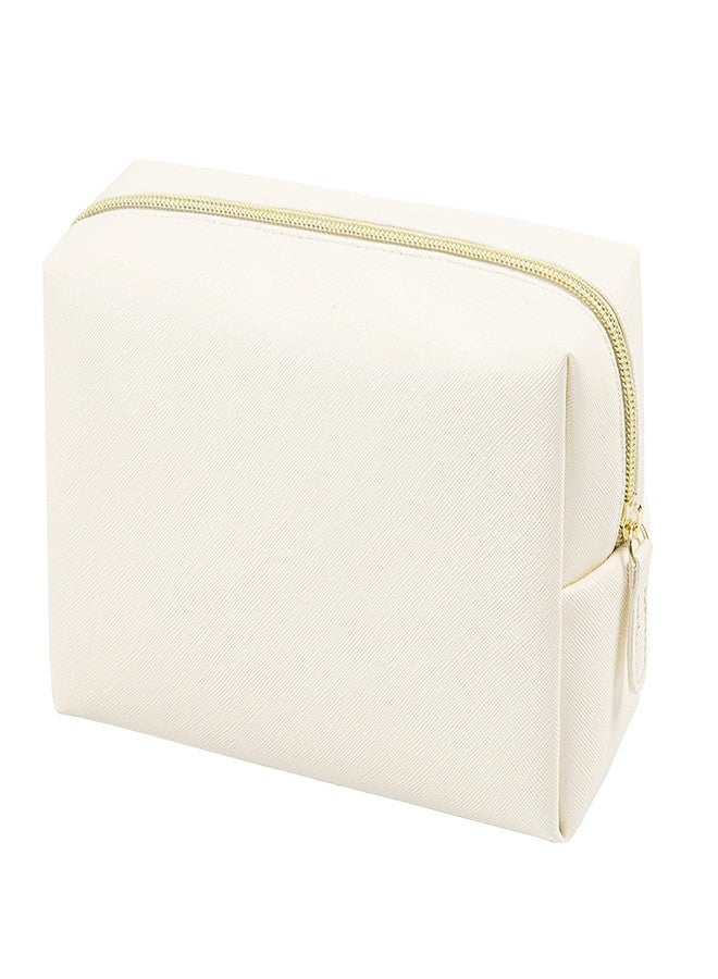 GFU Makeup Bag, Travel Cosmetic Bag for Women, Large Capacity Travel Toiletry Bag Waterproof PU Leather, Multifunctional Cosmetic Pouch for Girls, Women and Moms Gifts, Beige White - Image 1