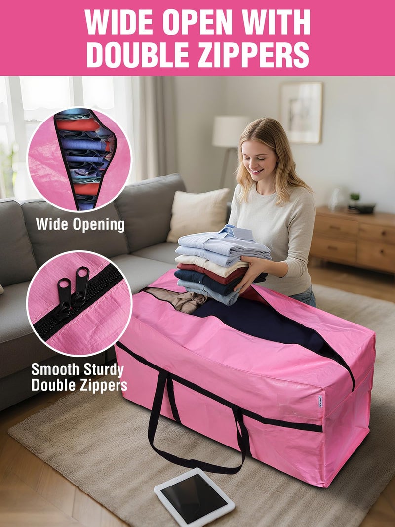 WORKPRO 2-Pack 66 Gallon Extra Large Moving Bags with Zippers, Carry Handles, Heavy-Duty, Water-Resistant Storage Totes for Moving & Space-Saving Organization, Pink - Image 4