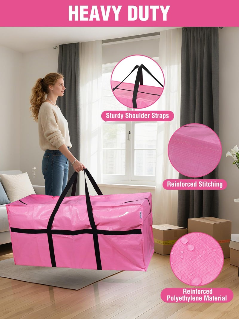 WORKPRO 2-Pack 66 Gallon Extra Large Moving Bags with Zippers, Carry Handles, Heavy-Duty, Water-Resistant Storage Totes for Moving & Space-Saving Organization, Pink - Image 3
