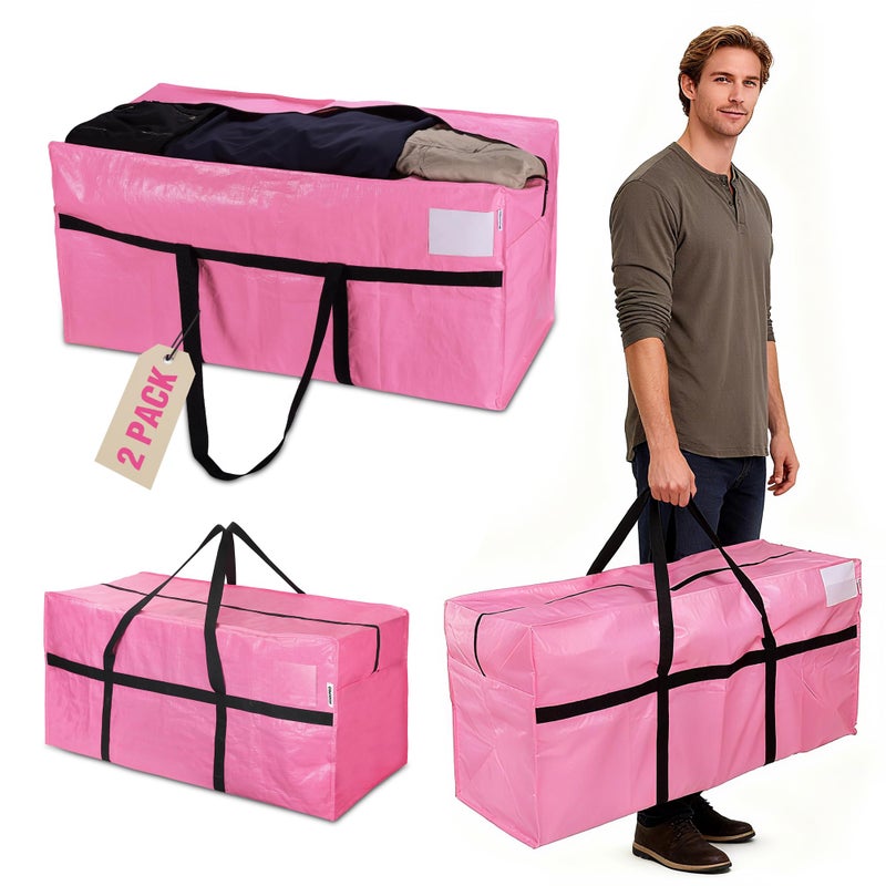 WORKPRO 2-Pack 66 Gallon Extra Large Moving Bags with Zippers, Carry Handles, Heavy-Duty, Water-Resistant Storage Totes for Moving & Space-Saving Organization, Pink - Image 1