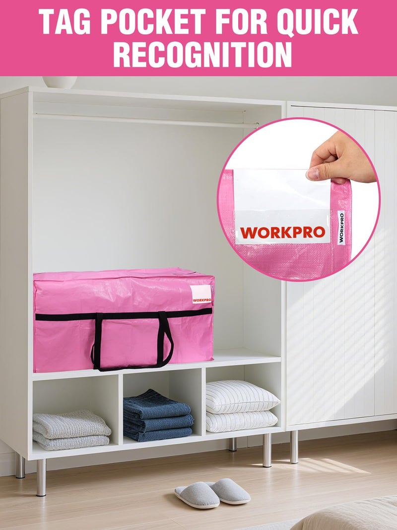 WORKPRO 2-Pack 66 Gallon Extra Large Moving Bags with Zippers, Carry Handles, Heavy-Duty, Water-Resistant Storage Totes for Moving & Space-Saving Organization, Pink - Image 5