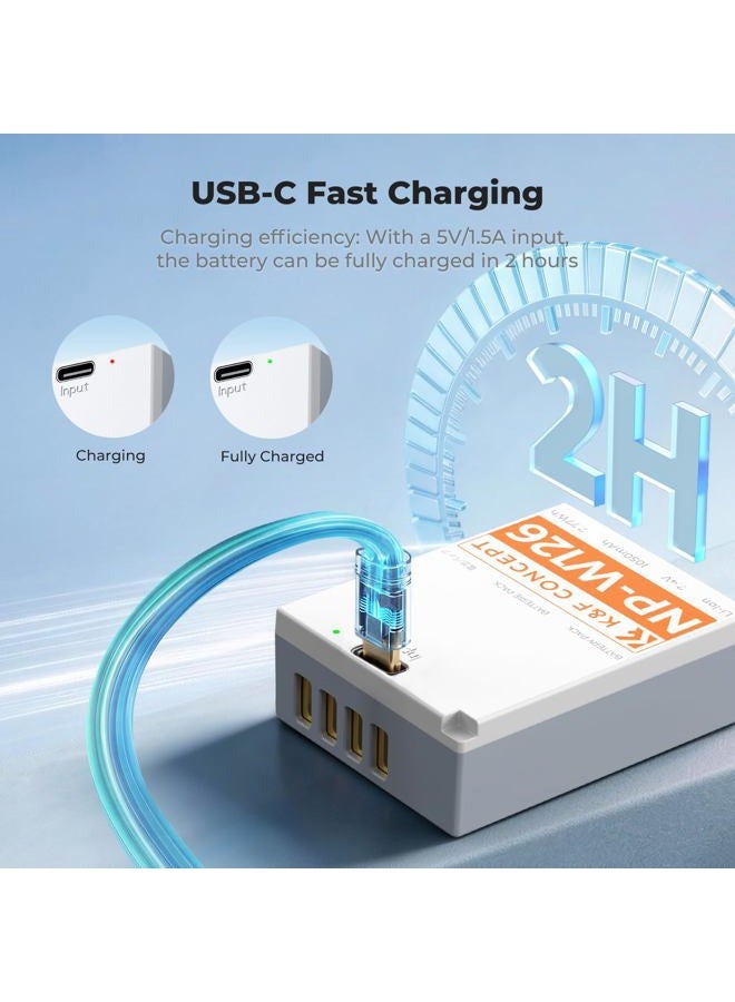 K&F Concept بطارية قابلة لإعادة الشحن مباشرة K&F Concept NP-W126 NP-W126S سعة 1050 مللي أمبير مع منفذ USB-C، متوافقة مع Fujifilm X100VI، X100V، XS10، XT30، XT30 II، XT20، XE4، A5، عبوة من 2 بطاريات - Image 3