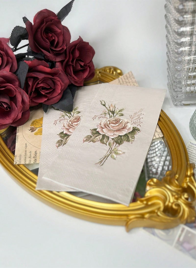 20pcs Retro Rose Flower Pattern Napkins For Wedding, Birthday, Tea Party Decoration, 15.7x13inch, Dining Table Accessory For Restaurant & Hotel  - Image 4
