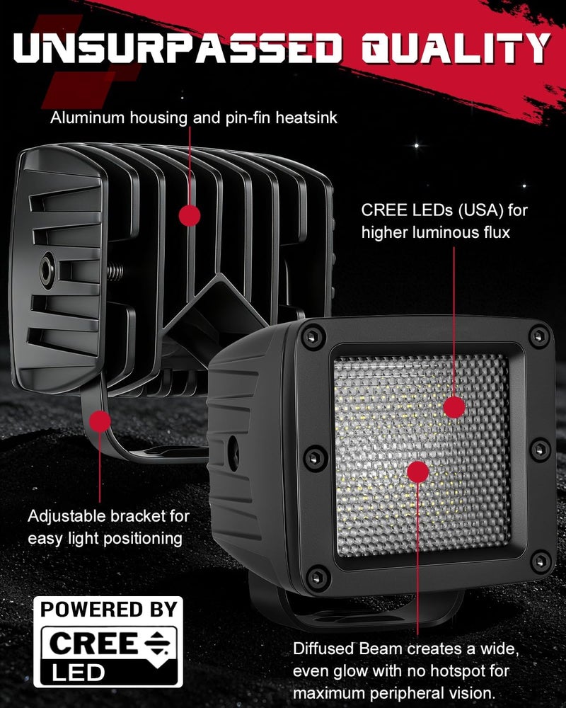 OFFROADTOWN LED Cubes, 3 Inch 80W CREE LED Pods Camper Lights Backup Reverse Work Light for for Trucks RV UTV SUV ATV Pickup Boat - 2Pcs Diffuse Beam - Image 3