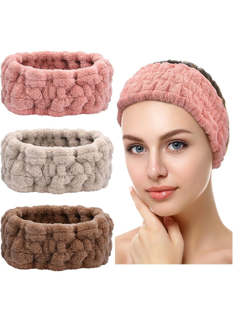 Chuangdi Chuangdi 3 Pieces Spa Headband for Women Facial Makeup Headband Soft Terry Cloth Hairband for Washing Face Mask Spa Shower GiftsPink Gray Dark Brown 