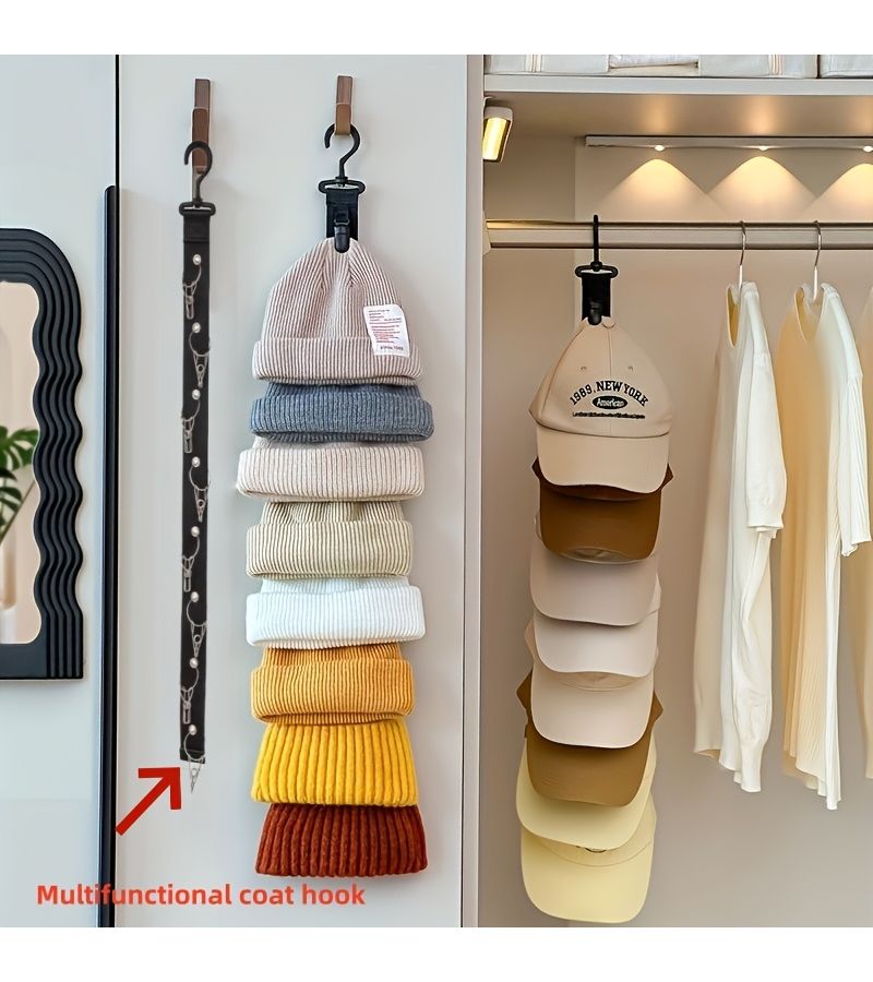 Wall Mounted Hat Storage Rack With 8 Clips Multi Functional For Home Closet - Image 1