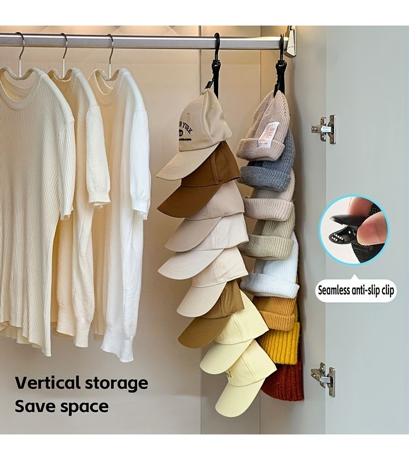 Wall Mounted Hat Storage Rack With 8 Clips Multi Functional For Home Closet - Image 2