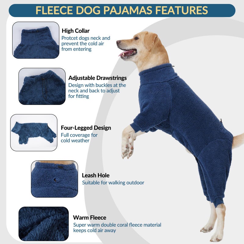 ROZKITCH Dog Full Body Winter Coat Cold Weather Jacket with Harness Opening, Pet Fleece Pajamas with Stretchy Legs & No-Zip Design Snug Fit for Small Breeds Blue M - Image 3