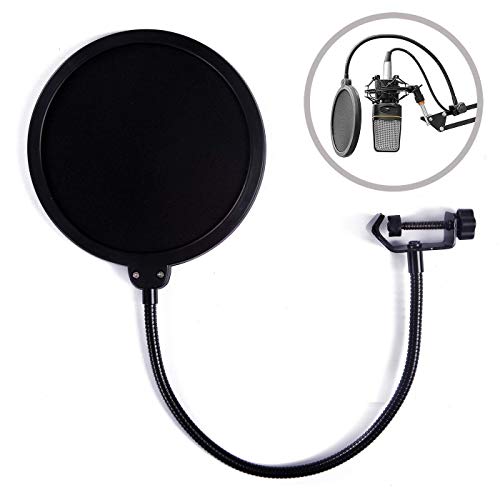 blueberry Microphone Pop Filter For ALL Professional Microphone Dual Layered Wind Pop Screen With Flexible 360° Gooseneck Clip Stabilizing Arm - Image 1