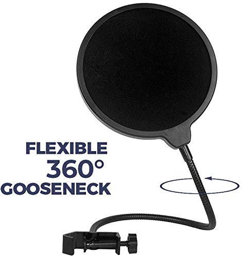 blueberry Microphone Pop Filter For ALL Professional Microphone Dual Layered Wind Pop Screen With Flexible 360° Gooseneck Clip Stabilizing Arm - Image 2