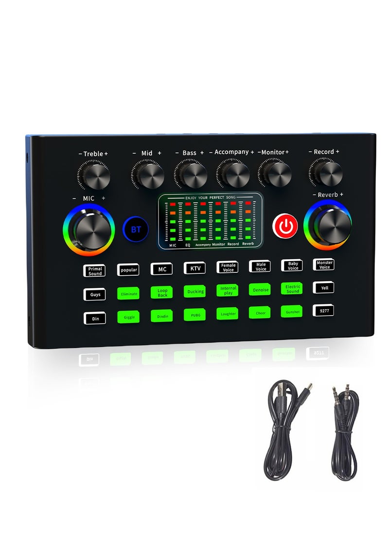 Viden - F009 Professional Live Sound Card Mixer Voice Changer Multiple Sound Effects Led Light Change Used For Streaming Media Blog Ktv Computer Games And Voice Chat - Image 1