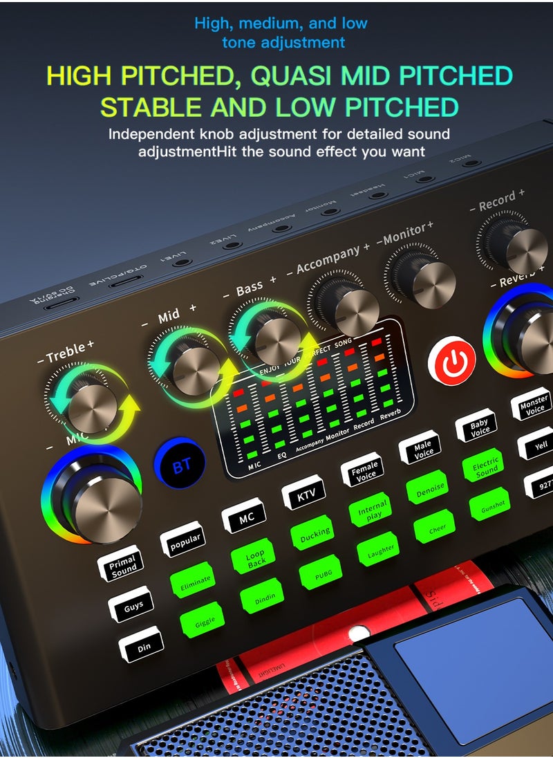 Viden - F009 Professional Live Sound Card Mixer Voice Changer Multiple Sound Effects Led Light Change Used For Streaming Media Blog Ktv Computer Games And Voice Chat - Image 1