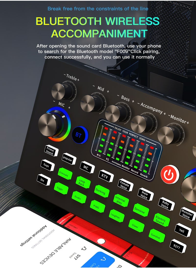 Viden - F009 Professional Live Sound Card Mixer Voice Changer Multiple Sound Effects Led Light Change Used For Streaming Media Blog Ktv Computer Games And Voice Chat - Image 1