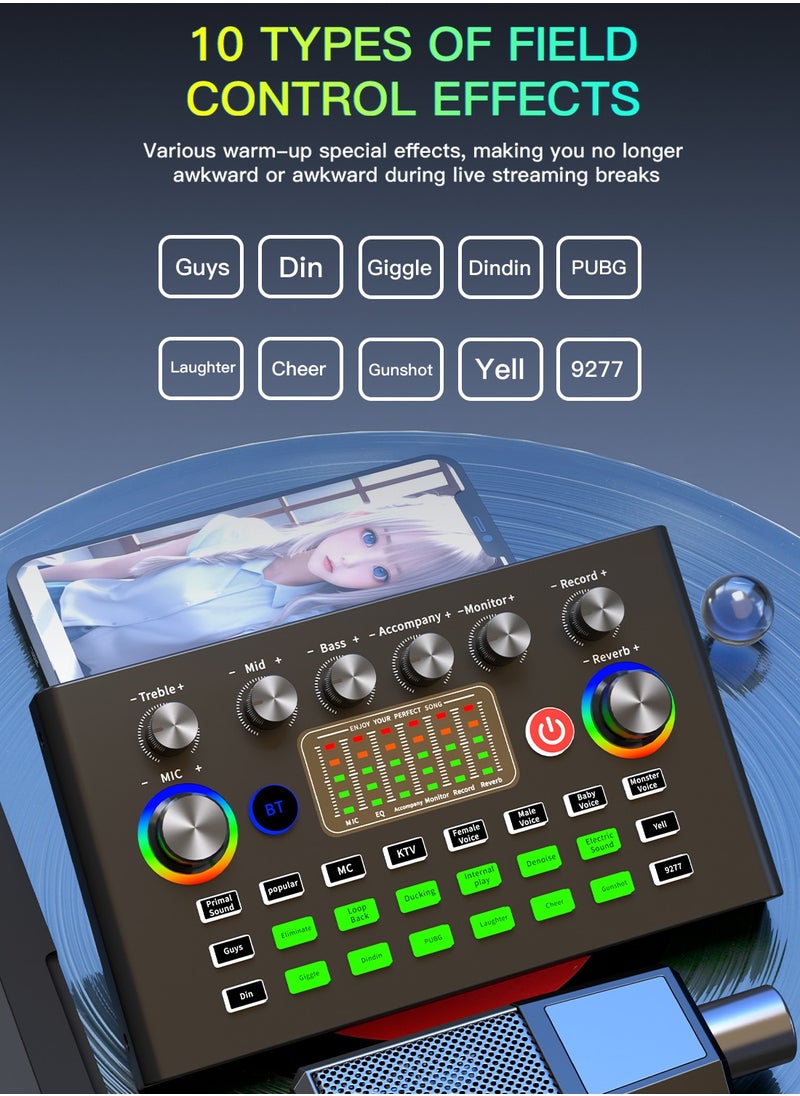 Viden - F009 Professional Live Sound Card Mixer Voice Changer Multiple Sound Effects Led Light Change Used For Streaming Media Blog Ktv Computer Games And Voice Chat - Image 1