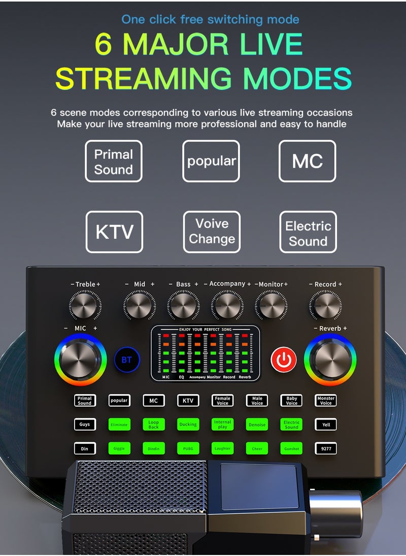 Viden - F009 Professional Live Sound Card Mixer Voice Changer Multiple Sound Effects Led Light Change Used For Streaming Media Blog Ktv Computer Games And Voice Chat - Image 1
