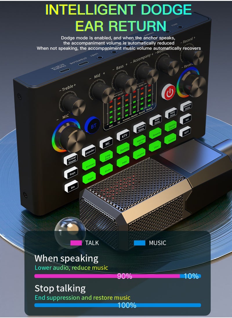 Viden - F009 Professional Live Sound Card Mixer Voice Changer Multiple Sound Effects Led Light Change Used For Streaming Media Blog Ktv Computer Games And Voice Chat - Image 1