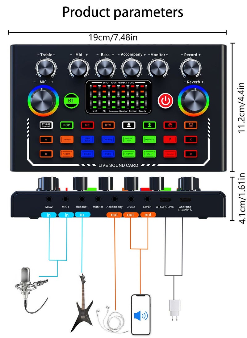 Viden - F009 Professional Live Sound Card Mixer Voice Changer Multiple Sound Effects Led Light Change Used For Streaming Media Blog Ktv Computer Games And Voice Chat - Image 1