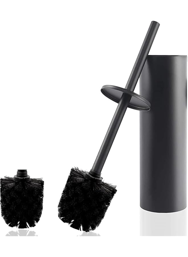PROMASS Toilet Brush, Compact Size Toilet Bowl Brush and Holder Toilet Brushes for Bathroom with 304 Stainless Steel Handle, Toilet Cleaner Brush with Durable Scrubbing Bristles, Splash-Proof (Black, Floor) - Image 1