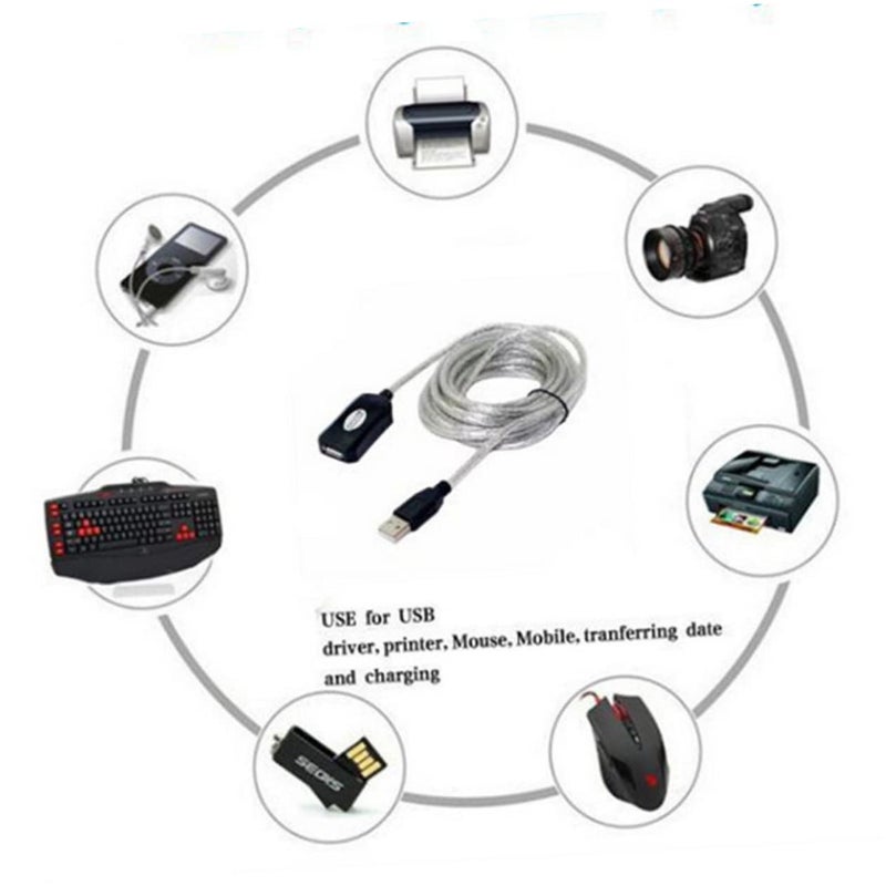 كابل تمديد USB 2.0 من أنجويلي بطول 5 أمتار، ذكر إلى أنثى، مع مكرر USB للطابعات والأجهزة الرقمية، لون أبيض - Image 2