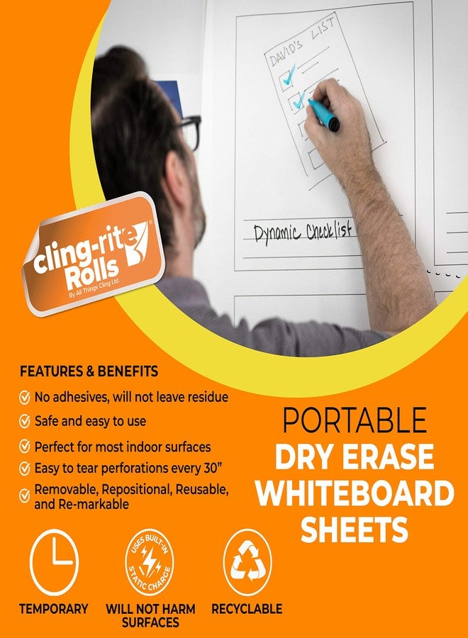 Clingers Dry Erase Cling-rite Roll Basic - Removable, Recyclable Whiteboard, 50' ft Roll, 20x30 Inch Sheets for School, Home, Office Decor, and Art Projects & Dry Erase Marker - American Made - Image 2