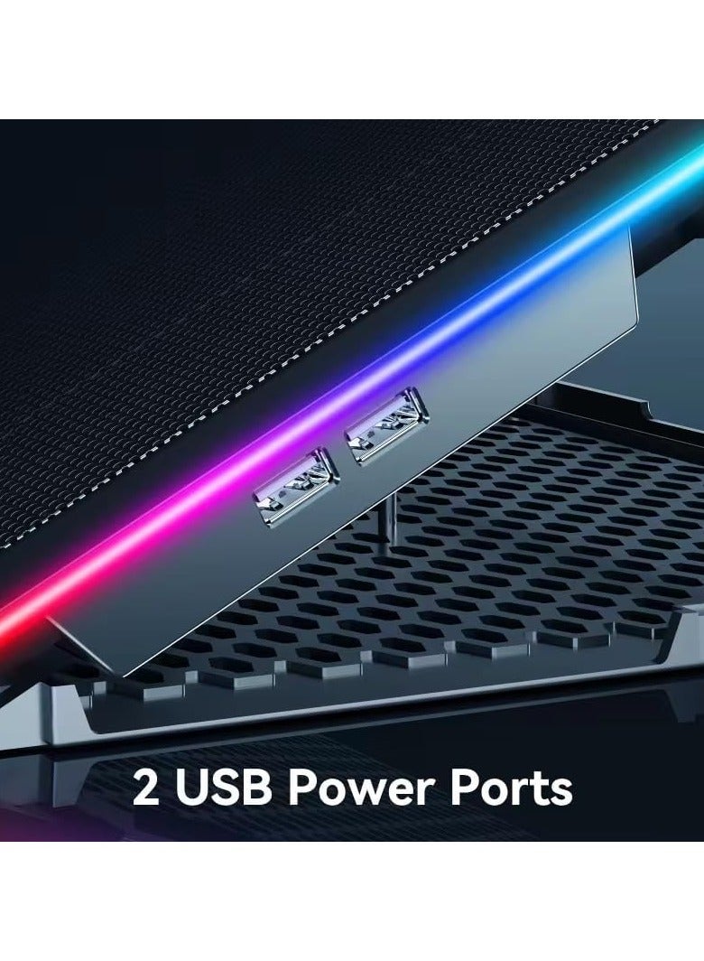 RGB Laptop Cooling Pad Gaming Laptop Cooler, Laptop Fan Cooling Stand with 13 Quiet Cooling Fans for 15.6-17.3 inch laptops, 9 Height Stand, LED Lights  LCD Screen, 2 USB Ports, Lap Desk Use - Image 5