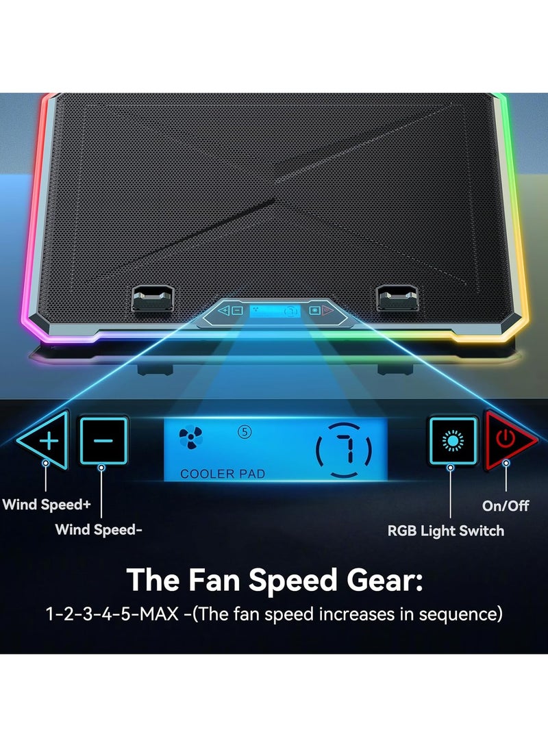 RGB Laptop Cooling Pad Gaming Laptop Cooler, Laptop Fan Cooling Stand with 13 Quiet Cooling Fans for 15.6-17.3 inch laptops, 9 Height Stand, LED Lights  LCD Screen, 2 USB Ports, Lap Desk Use - Image 3