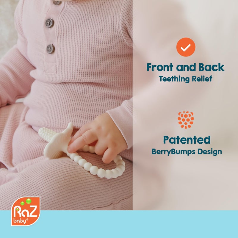 RaZbaby RaZberry Plus Baby Teether â€“ Easy-to-Hold Toy for Front & Back Teething Relief, BerryBumps Texture for Sensory Development, Soothes Sore Gums, BPA-Free, Great Gift for Babies 3M+ â€“ Green - Image 2