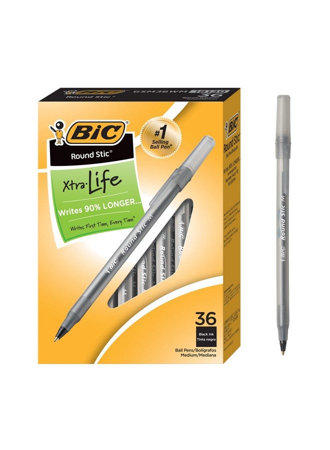 بيك قلم حبر جاف راوند ستيك إكسترا لايف، أسود، عبوة من 36 قلم - Image 1