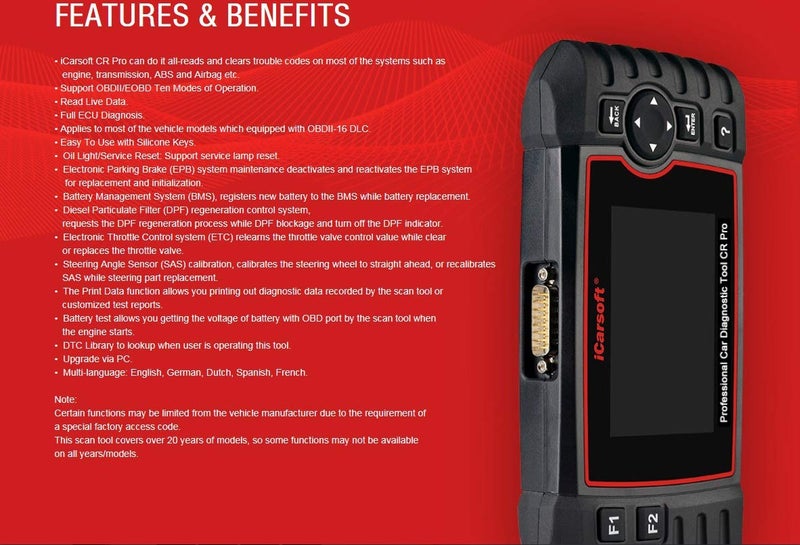 Icarsoft Cr Pro Diagnostic Scan Tool Professional Multi-Brand Multi-System Car Diagnostic Tools - Image 4