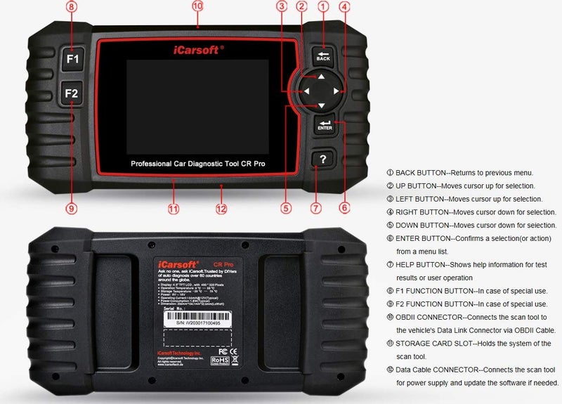 Icarsoft Cr Pro Diagnostic Scan Tool Professional Multi-Brand Multi-System Car Diagnostic Tools - Image 3