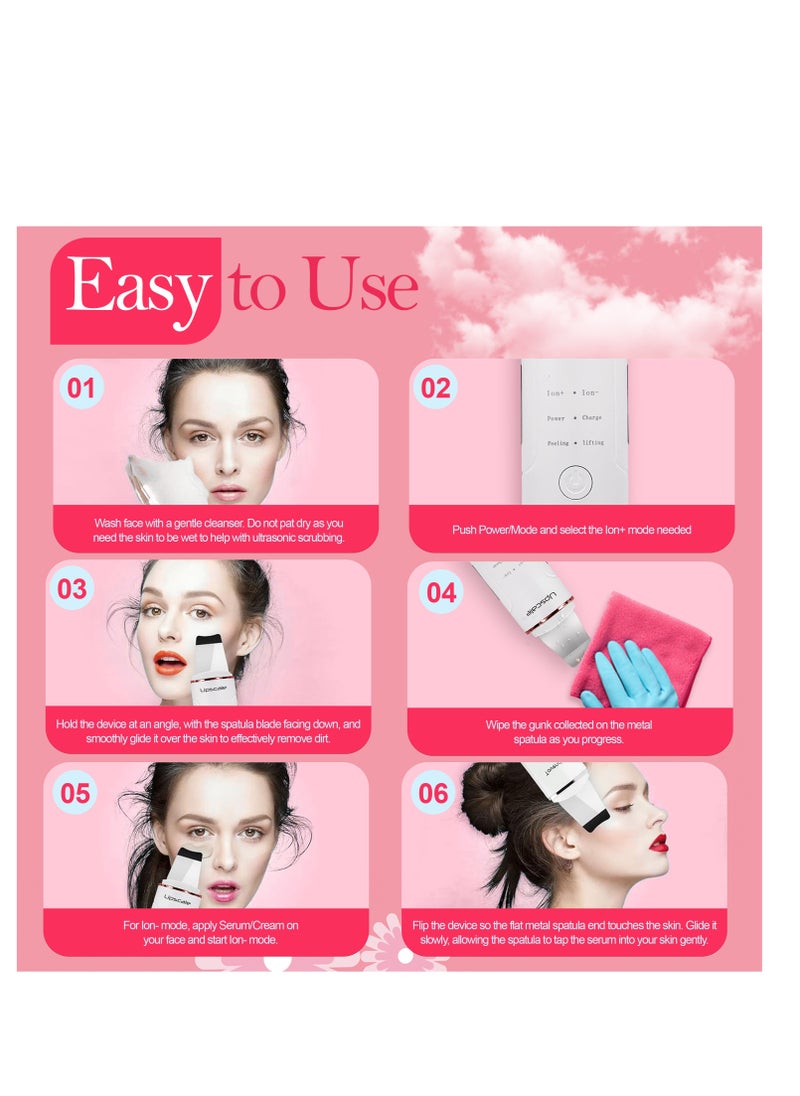 UPSCALE Ultrasonic Skin Scrubber| Ultrasonic Spatula |  Ultrasonic Facial Scrubber Machine|  Deep Facial Cleansing Facial Lifting Treatment White  - Image 3
