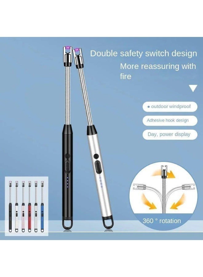 ولاعة كهربائية، مع شاشة ليد ومفتاح أمان دائرية 360 درجة بمنفذ USB قابلة لإعادة الشحن للتخييم والطبخ والشواء - Image 4