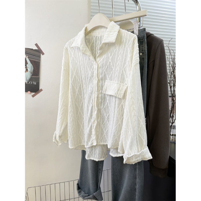 apricot Niche Hollow Lapel Casual Shirt Womens 2024 Spring and Autumn New Elegant Lantern Sleeve Draped Chic Top Apricot