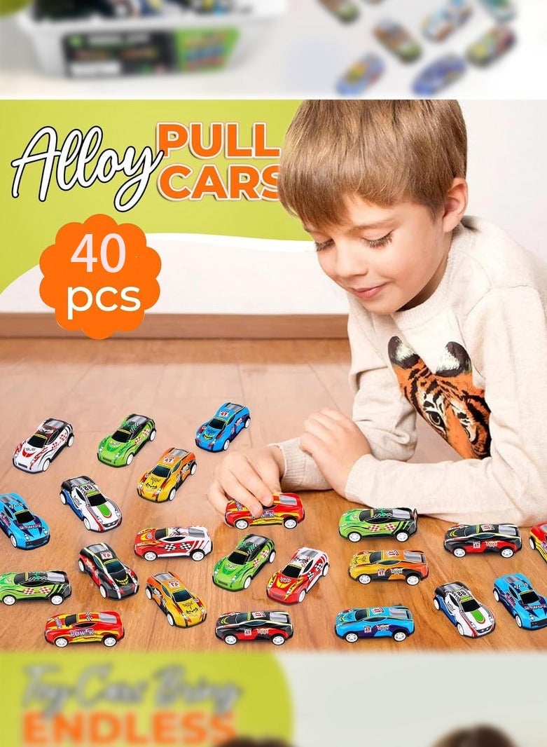 Haidue 40 Toy Car Party Gift Pull Back Racing Toy Mini Kids Toy Boy Girl Toddler Party Goodie Bag for kids 3-13 years old Boy Girl Gift with map and storage box  (toy car style random) - Image 5