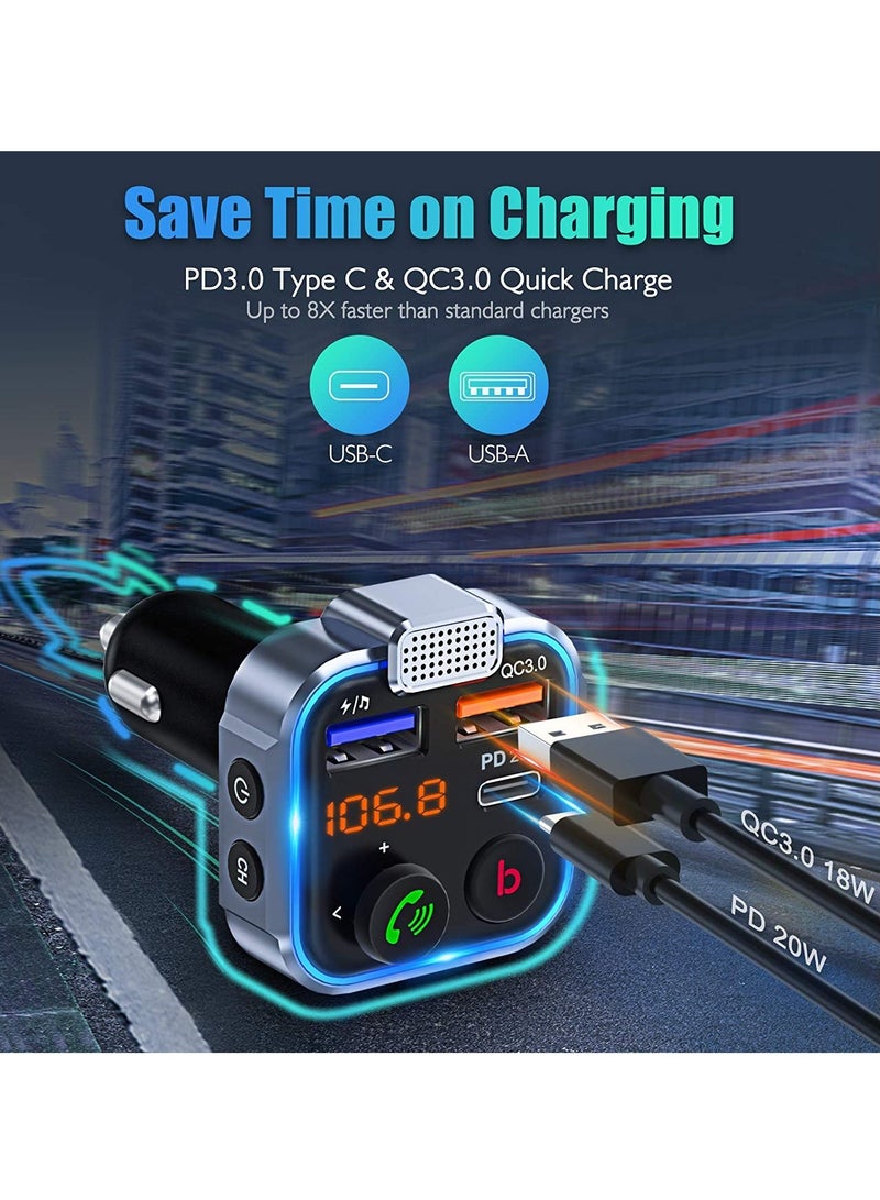 ELTRAZONE Car FM Transmitter, Wireless Bluetooth 5.0 Radio Adapter Car Kit, PD3.0 Type C 20W+QC3.0 Car Fast Charger, Hands Free Calling, Bass Lossless Hi-Fi Sound Support U Disk - Image 5