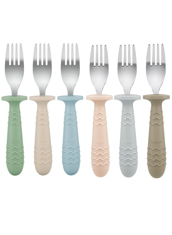 PandaEar 6 Pack Baby Forks for Self Feeding | Stainless Steel Tips & Silicone Handle Baby Utensils for Toddlers & Kids | BPA-Free, Easy Grip, Dishwasher Safe Feeding Forks for Baby Led Weaning - Image 1