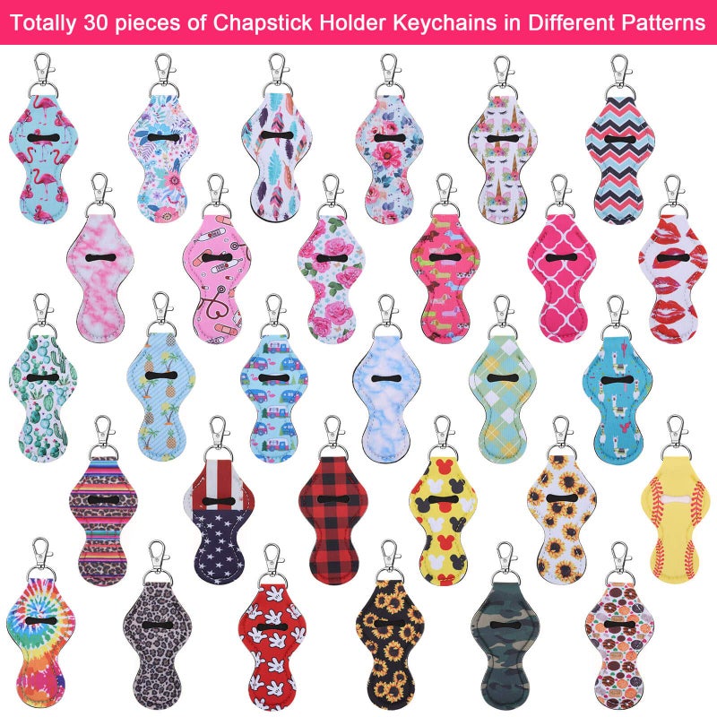 Caffox Caffox Chapstick Holder Keychain, 30Pcs Lip Balm Holder with Clip, Chapstick Lipstick Lipgloss Holder Bulk for Lanyards, Keychain  - Image 4