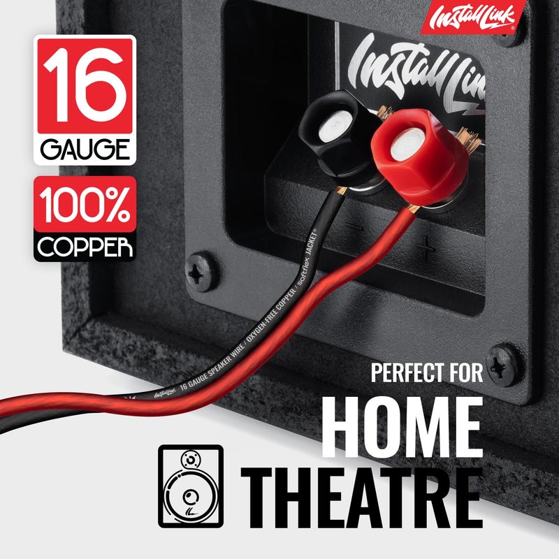 Install Link 16 AWG Gauge Speaker Wire (OFC) Cable Stereo, Car or Home Theater (100 Feet) - Image 2