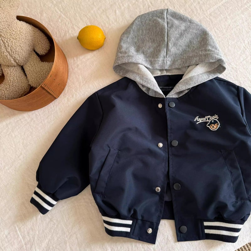 Children'S Coat 2025 Spring New Boys And Girls Embroidered Bear Jacket Boys And Girls Baby Fake Two-Piece Coat Fashion Brand - Image 1