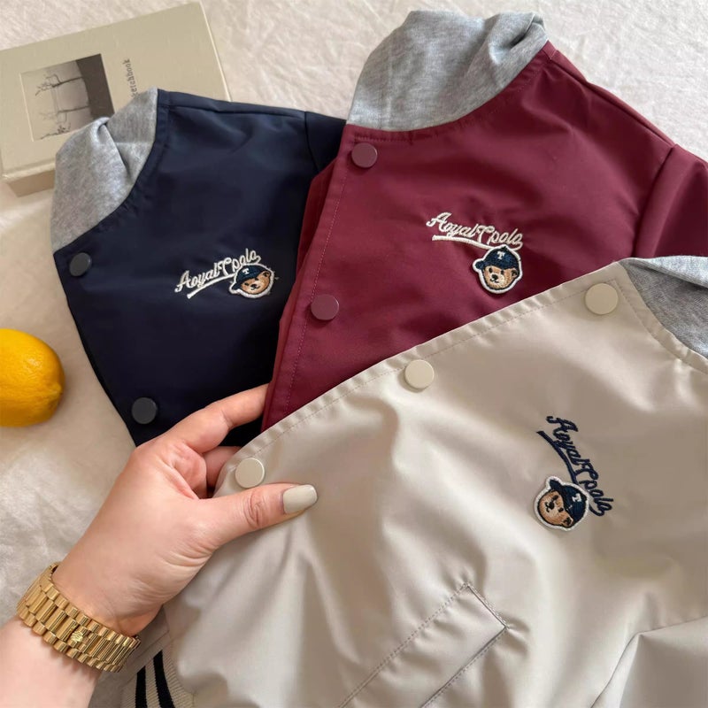 Children'S Coat 2025 Spring New Boys And Girls Embroidered Bear Jacket Boys And Girls Baby Fake Two-Piece Coat Fashion Brand - Image 5