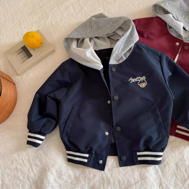Children'S Coat 2025 Spring New Boys And Girls Embroidered Bear Jacket Boys And Girls Baby Fake Two-Piece Coat Fashion Brand - Image 4
