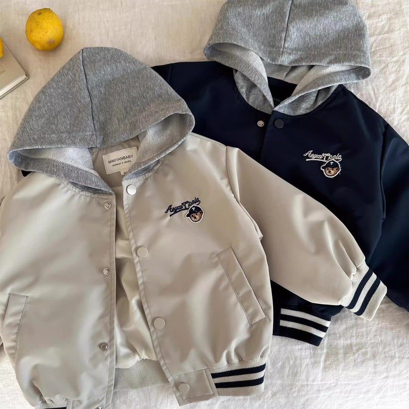 Children'S Coat 2025 Spring New Boys And Girls Embroidered Bear Jacket Boys And Girls Baby Fake Two-Piece Coat Fashion Brand - Image 3