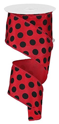 Polka Dot Wired Edge Ribbon 25 Black Red 10 Yards RG1588MA
