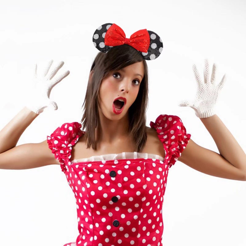 KICOFIT Mouse Ears Headbands Women Mice Ears Headhand Bows Shiny Glitter Birthday Party Themed Events(Red Bow 1) - Image 4
