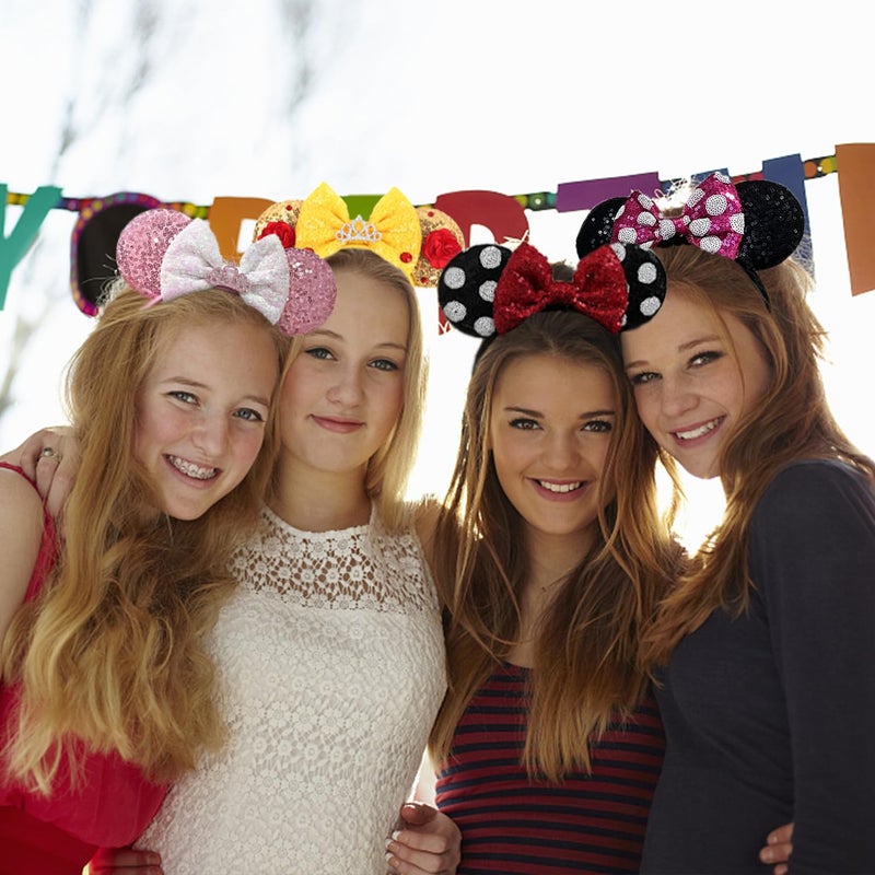 KICOFIT Mouse Ears Headbands Women Mice Ears Headhand Bows Shiny Glitter Birthday Party Themed Events(Red Bow 1) - Image 3