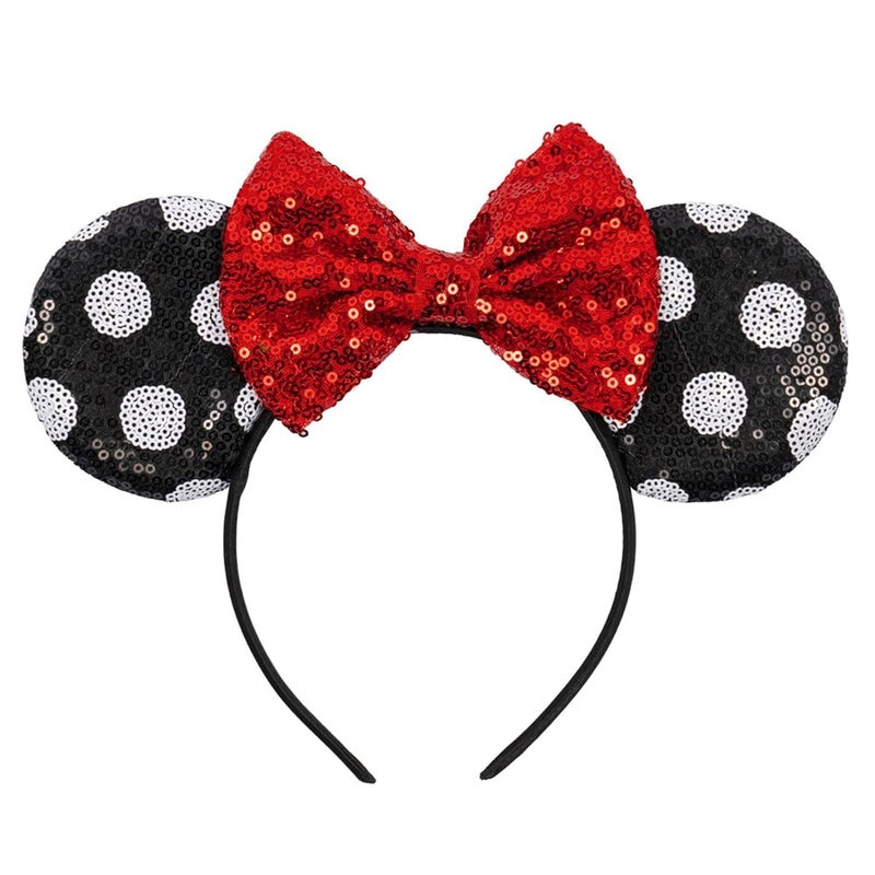 KICOFIT Mouse Ears Headbands Women Mice Ears Headhand Bows Shiny Glitter Birthday Party Themed Events(Red Bow 1) - Image 1