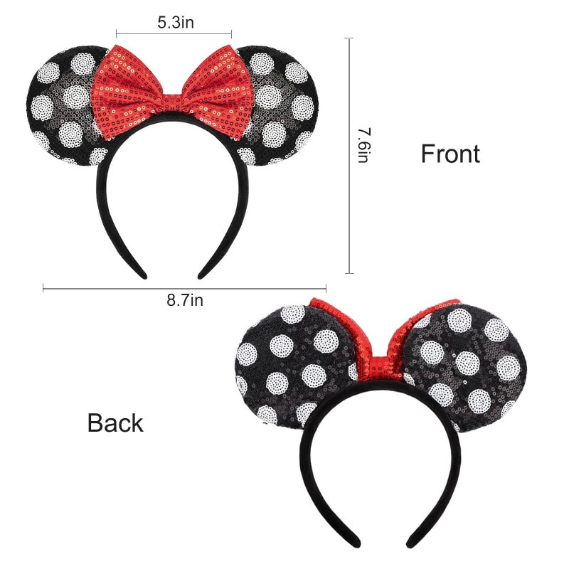 KICOFIT Mouse Ears Headbands Women Mice Ears Headhand Bows Shiny Glitter Birthday Party Themed Events(Red Bow 1) - Image 2