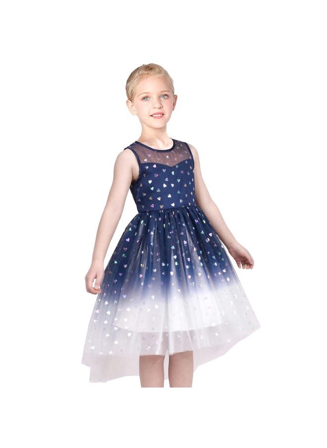 Sunny Fashion - Girls Dress Blue Heart Sequin Hi-Low Gradient Hollow Back Bow Party Size 10 - Image 1