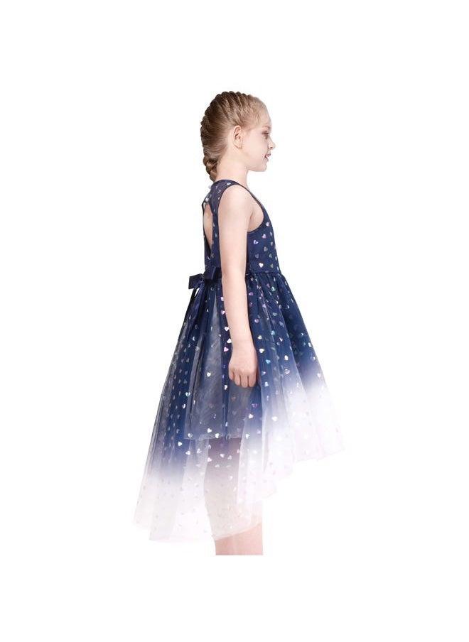 Sunny Fashion - Girls Dress Blue Heart Sequin Hi-Low Gradient Hollow Back Bow Party Size 10 - Image 1