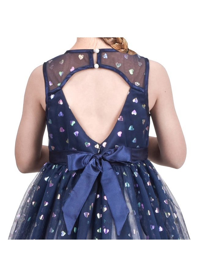 Sunny Fashion - Girls Dress Blue Heart Sequin Hi-Low Gradient Hollow Back Bow Party Size 10 - Image 1